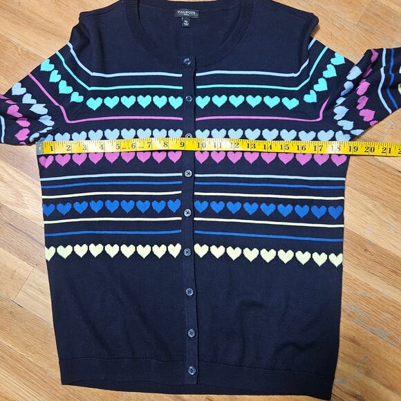 Talbots Sweater Set Size Petite M Navy Blue Cardigan Size Small Tank Heart Print - Picture 6 of 15